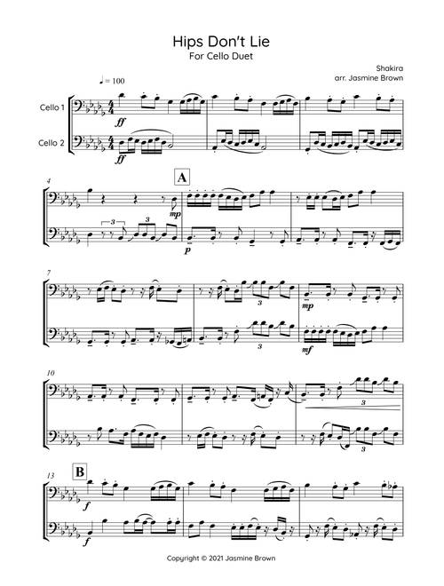Hips Don't Lie (Arr. Jasmine Brown) - Shakira Featuring Wyclef Jean (Cello Duet)