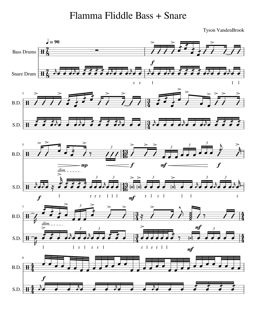 Flamma Flidde Bass + Snare Sheet music for Snare drum, Bass drum
