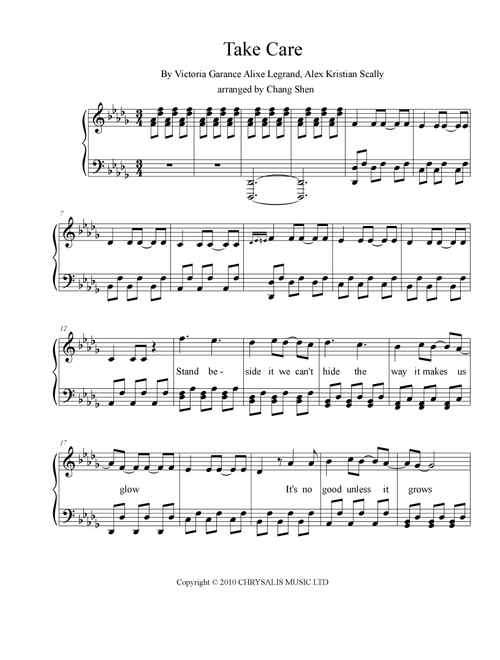Take Care (Arr. Chang Shen) - Beach House (Piano Vocal)