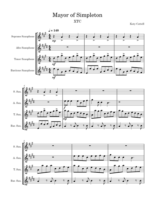 Mayor of Simpleton – XTC (for saxophone quartet)