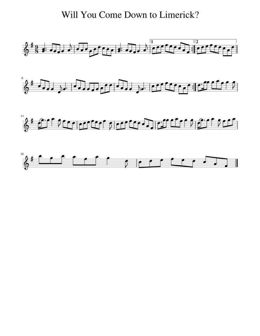 Will You Come Down to Limerick? Sheet music for Piano (Solo