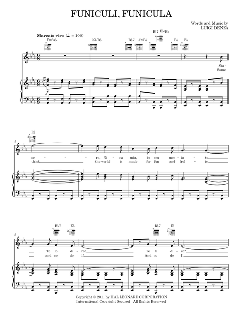 Funiculì, Funiculà - Luigi Denza (Piano-Vocal-Guitar)