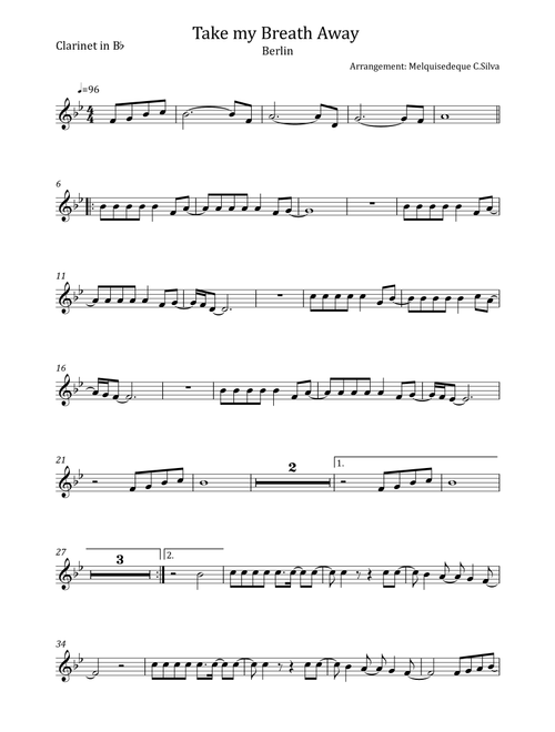 Take My Breath Away (love Theme) (Arr. Melquisedeque C.Silva) - Berlin (Clarinet Solo)