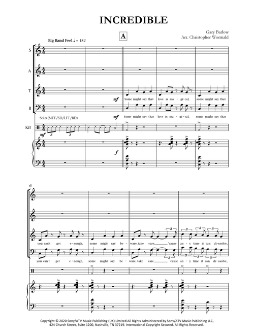 Incredible (Arr. Christopher Wormald) - Gary Barlow (Choral, SATB)