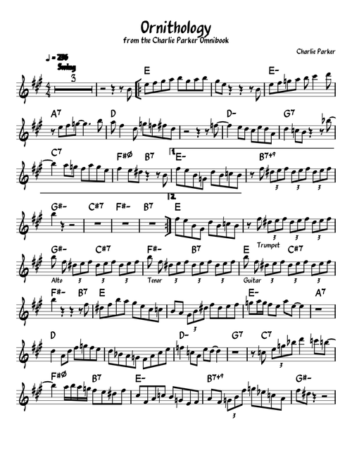 Ornithology- Eb Alto Saxophone