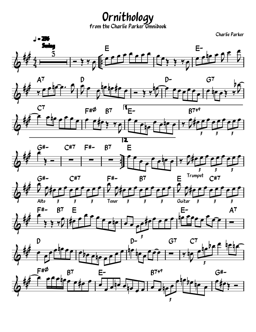 Ornithology Eb Alto Saxophone Sheet music for Saxophone alto (Solo