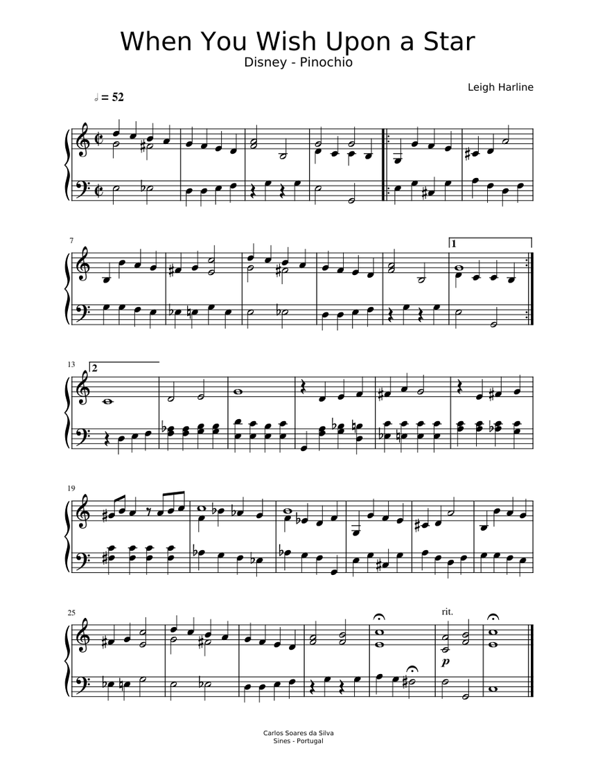 02_When You Wish Upon a Star Sheet Music for Piano (Solo) easy