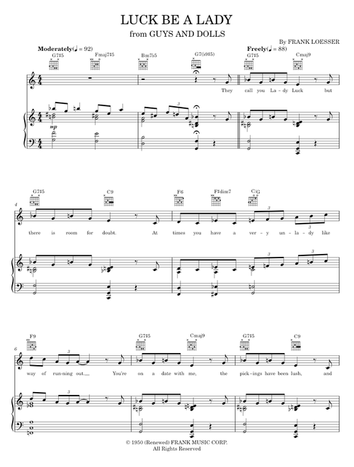 Luck Be A Lady - Frank Sinatra, Guys And Dolls Musical (Piano-Vocal-Guitar)