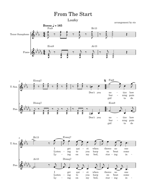 From The Start – Laufey From The Start - Laufey Lead sheet + Tenor (with ending from daisukekamiuchi)