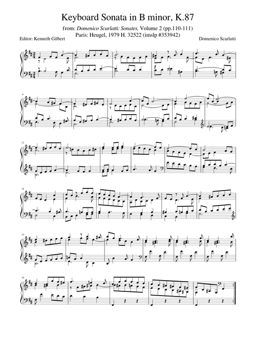 Scarlatti, D. Keyboard Sonata in B minor, K.87