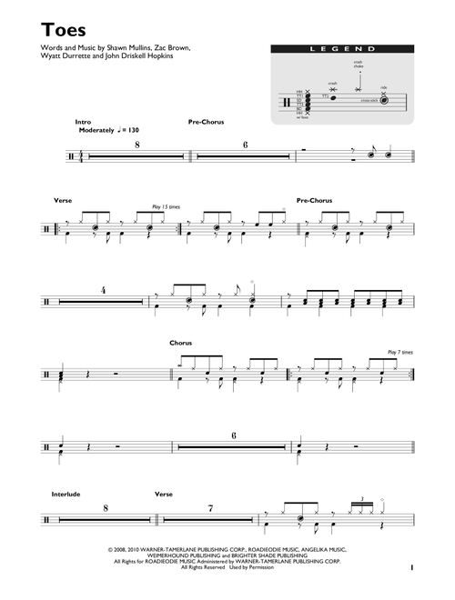 Toes - Zac Brown Band (Drum Chart)
