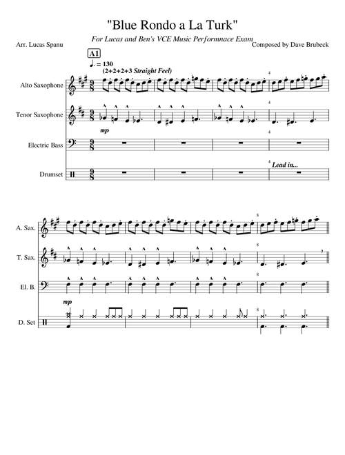Blue Rondo a La Turk – The Dave Brubeck Quartet, Arr. Lucas Spanu (Alto Sax and Tenor Sax Duet)