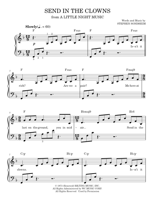 Send In The Clowns - A Little Night Music Musical, Stephen Sondheim (Easy Piano)