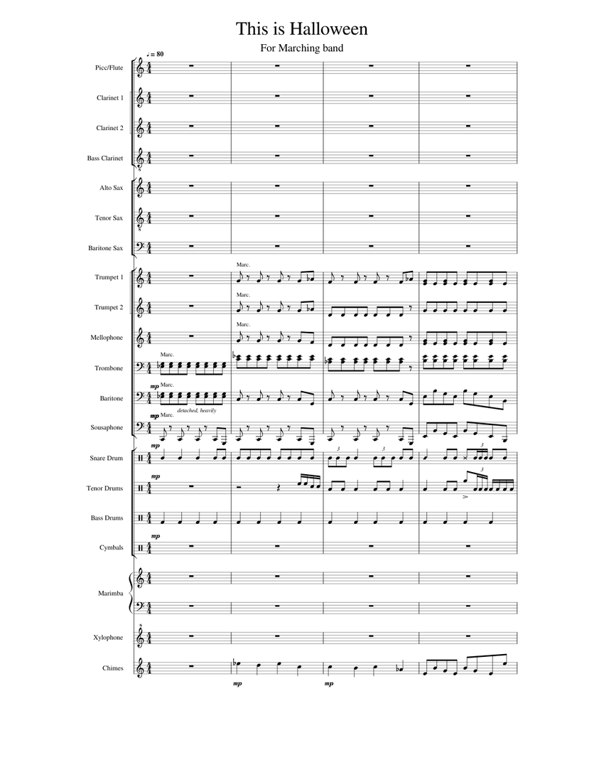 This is Halloween Sheet Music for Trombone, Mellophone, Flute