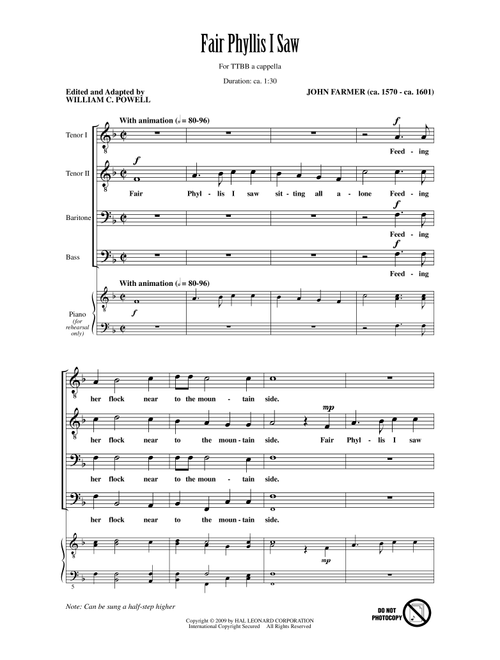 Fair Phyllis I Saw (Arr. William C. Powell) - William C Powell, John Farmer (Choral, TTBB)