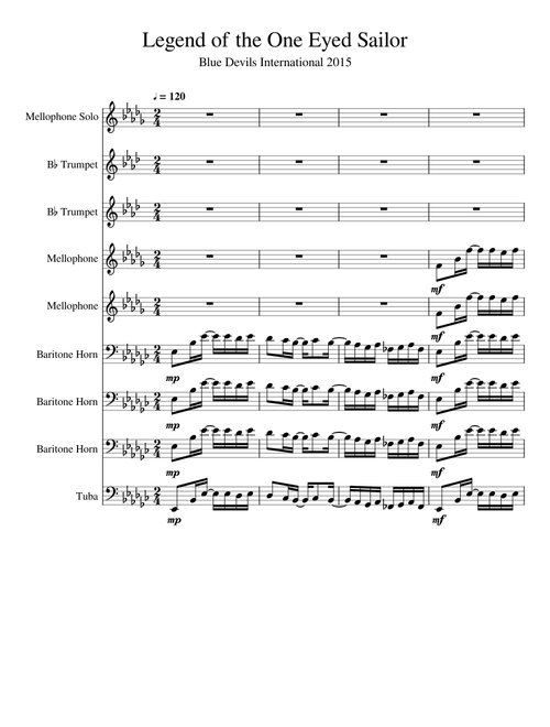 Blue Devils International 2015: "Legend of the One Eyed Sailor" Complete Brass Transcription
