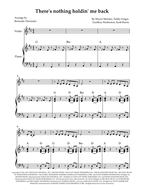 There's Nothing Holdin' Me Back (Arr. Bernardo Thronicke) - Shawn Mendes (Violin and Piano)
