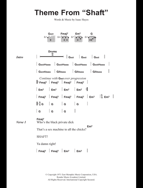Theme From Shaft - Isaac Hayes (Guitar Chords-Lyrics)
