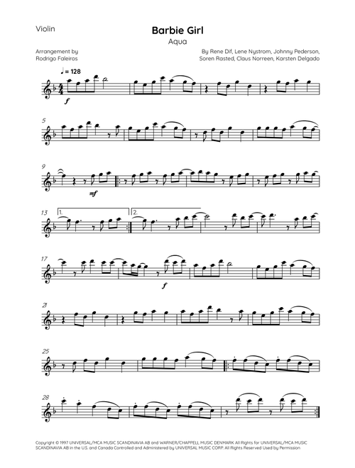 Barbie Girl (Arr. Rodrigo Faleiros) - Aqua (Violin Solo)