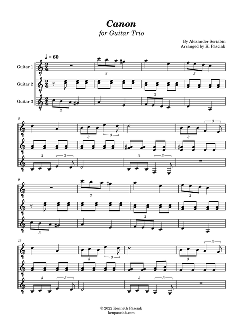 Canon (for Guitar Trio) (Arr. Kenneth Pasciak) - Alexander Scriabin (Small Ensemble)