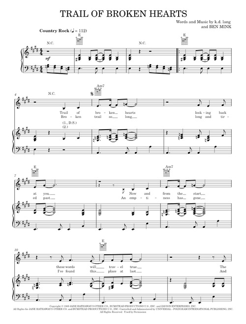 Trail of broken hearts - K.D. Lang (Piano-Vocal-Guitar)