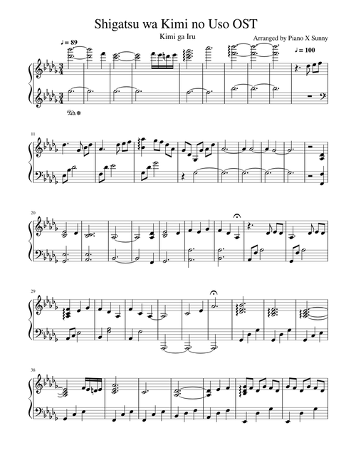 Shigatsu wa Kimi no Uso OST Kimi ga Iru Piano Transcription