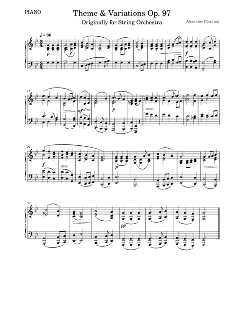 Theme&Variations Op. 97 - Aleksandr Glazunov (Piano Solo)