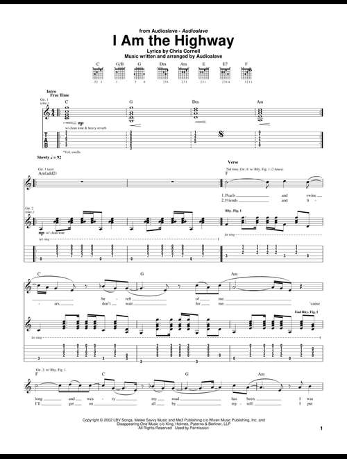 I Am The Highway - Audioslave (Guitar Tab)
