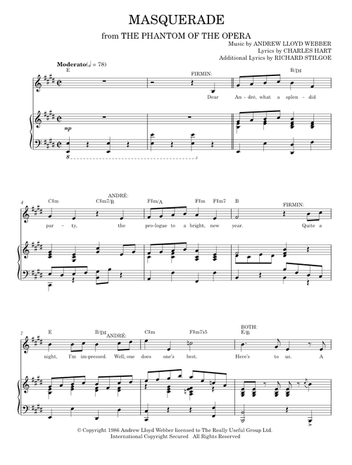 Masquerade (from The Phantom Of The Opera) - Andrew Lloyd Webber, Charles Hart (Piano Vocal)