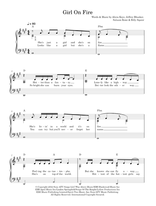 Girl On Fire - Alicia Keys (Easy Piano)