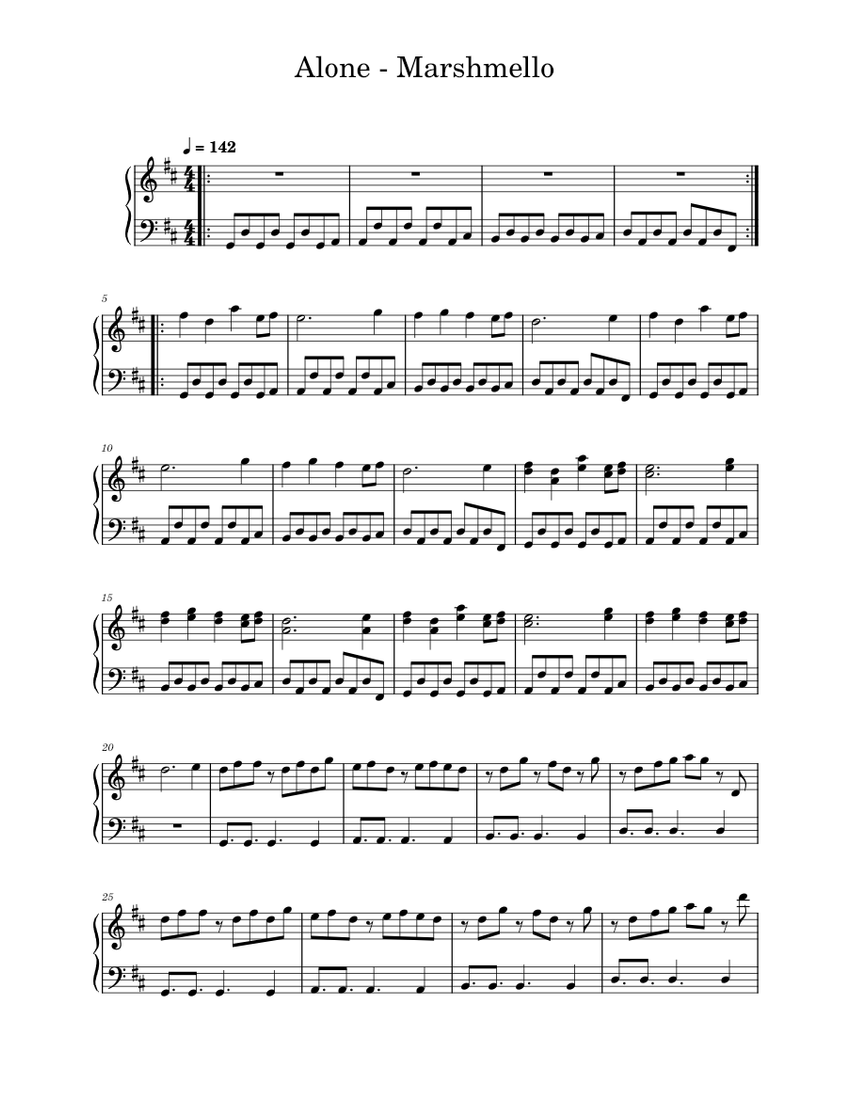 Alone Marshmello Sheet Music For Piano Solo Easy Musescore Com Score 0 @850x1100
