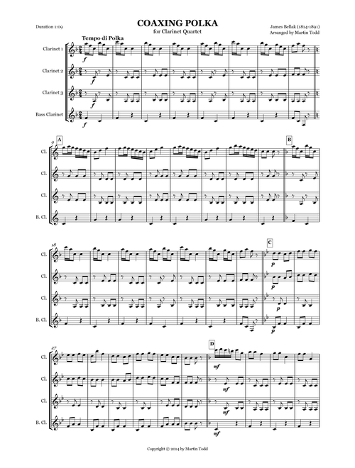 Coaxing Polka for Clarinet Quartet (Arr. Martin Todd) - James Bellak (Woodwind Ensemble)