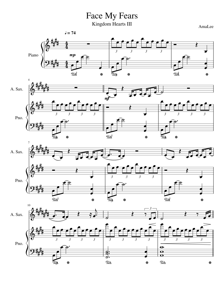 Face My Fears Alto Sax Sheet Music for Piano, Saxophone alto