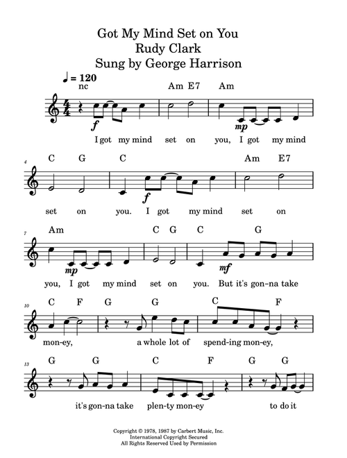 Got My Mind Set On You (Arr. Steve Katz) - George Harrison (Lead Sheet - Fake Book)