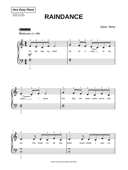Raindance - Dave, Tems (Very Easy Piano)