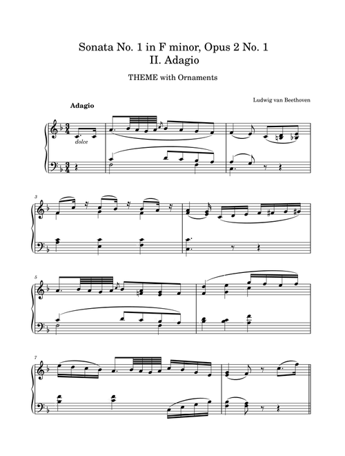 Sonata No.1 in F minor, Opus 2 No.1 - II Adagio (Theme with Ornaments) (Arr. Àlex Farré) - Ludwig van Beethoven (Piano Solo)