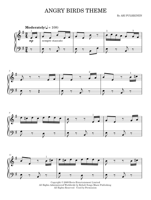 Angry Birds Theme - Ari Pulkkinen (Easy Piano)