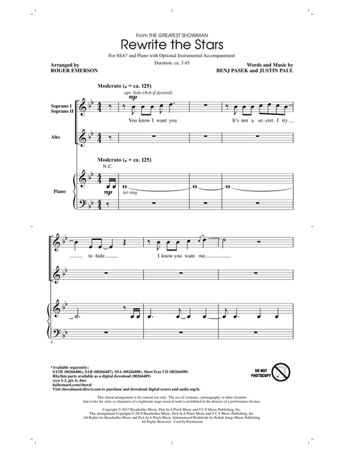 Rewrite The Stars (arr. Roger Emerson) - Benj Pasek, Justin Paul, Zac Efron & Zendaya (Choral, SSA)
