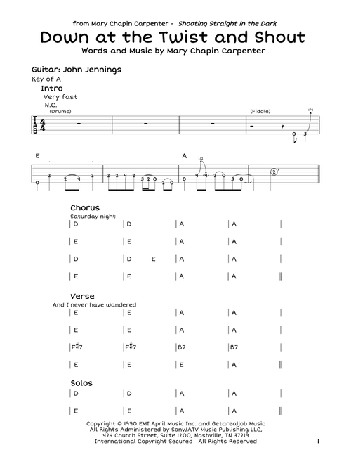 Down At The Twist And Shout - Mary Chapin Carpenter (Guitar Lead Sheet)