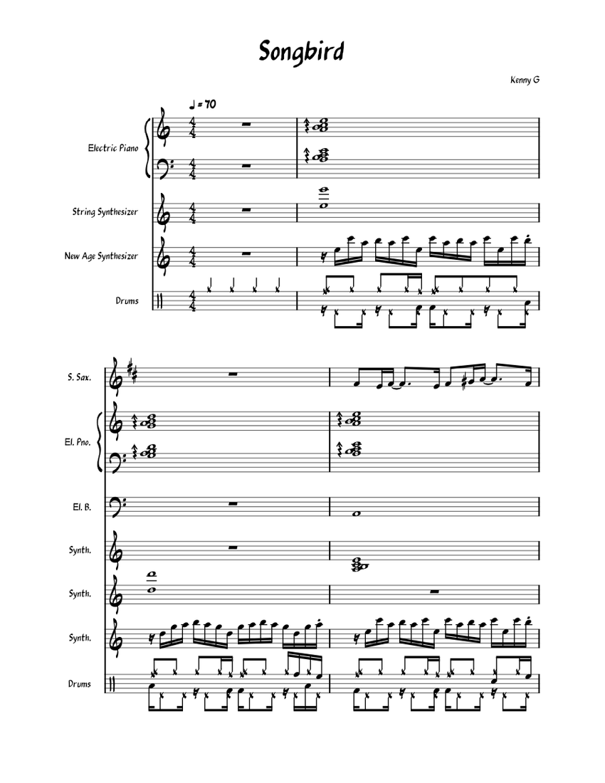 Songbird Kenny G Sheet music for Piano, Bass guitar, Drum group