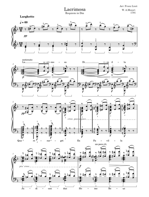 Mozart-Lacrimosa, Piano solo [arr. Liszt]