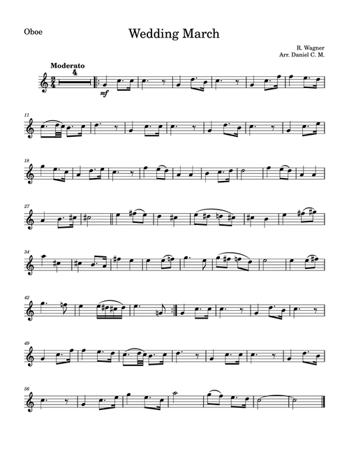 Wedding March by Wagner for oboe (easy) (Arr. Daniel C. M.) - Richard Wagner (Oboe and Piano)