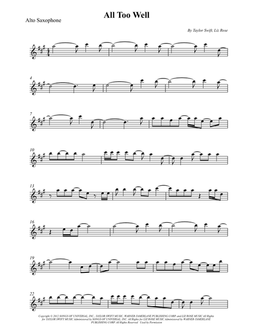 All Too Well (Arr. Wesley S. SIlva) - Taylor Swift (Alto Sax Solo)