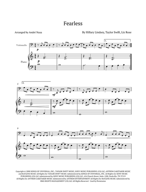 Fearless (Arr. André Nusa) - Taylor Swift (Cello and Piano)