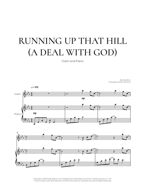 Running Up That Hill (Arr. Pedro Merendi) - Kate Bush (Violin and Piano)