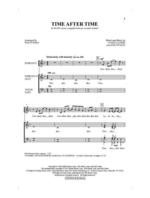 Time After Time (arr. Philip Kern) - Cyndi Lauper (Choral, SATB)