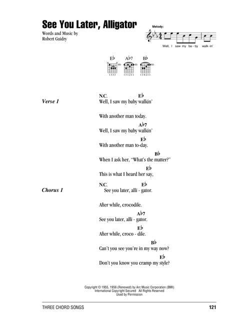 See You Later, Alligator - Bill Haley & His Comets (Guitar Chords-Lyrics)