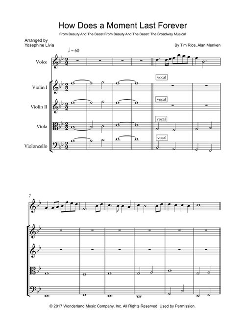 How Does A Moment Last Forever (Arr. Yosephine Livia) - Tim Rice, Alan Menken (String Ensemble)