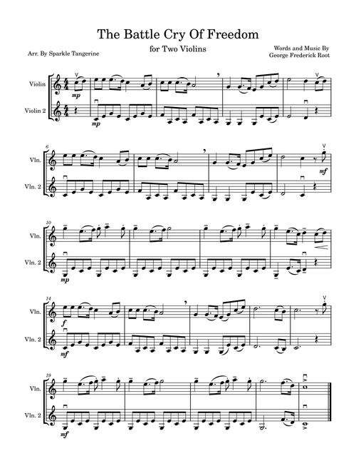 The Battle Cry Of Freedom (Arr. Sparkle Tangerine) - George Frederick Root (Violin Duet)