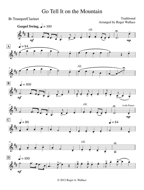 Go Tell It on the Mountain (Arr. Roger Wallace) - Traditional (Trumpet and Piano)